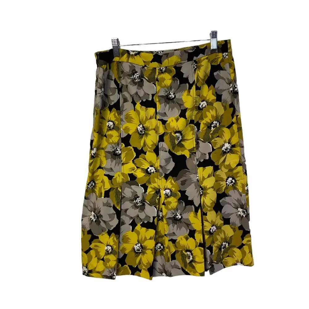 Who What Wear yellow black floral back pleat skirt size 6